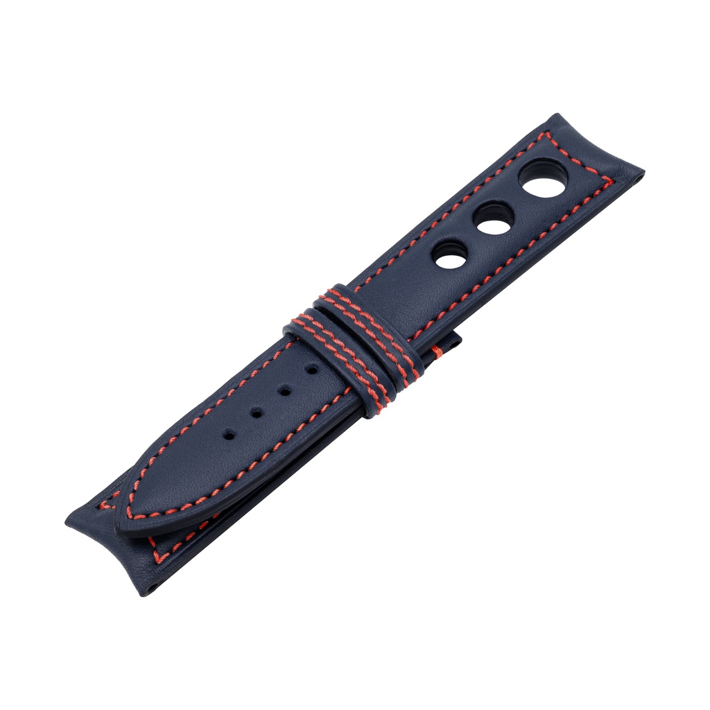 Rally Leather Blue Marine Strap,  Stitching Red