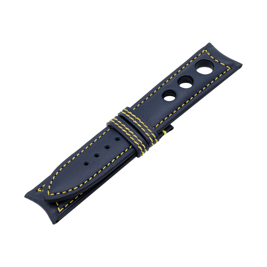Rally Leather Blue Marine Strap,  Stitching Yellow