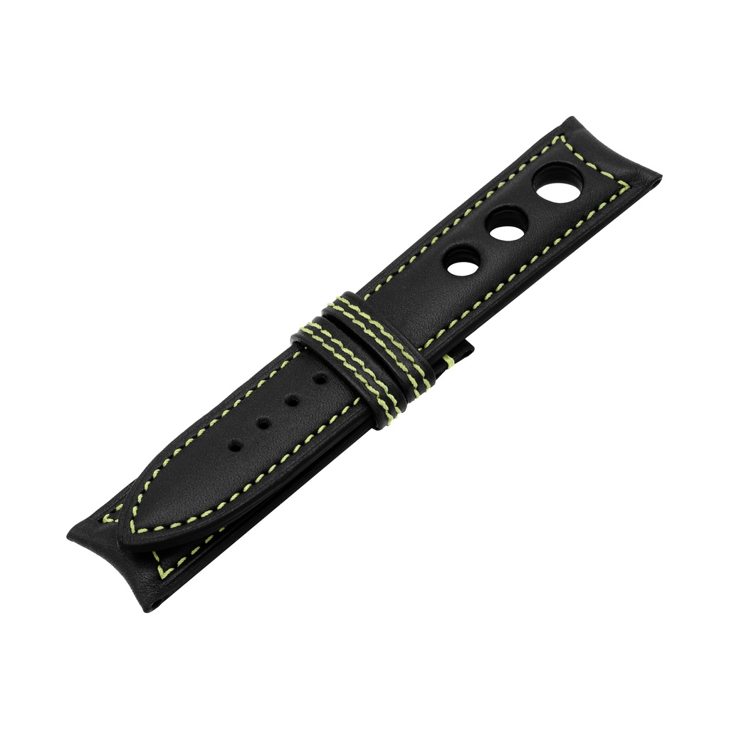 Rally Leather Black Strap,  Stitching Green Light