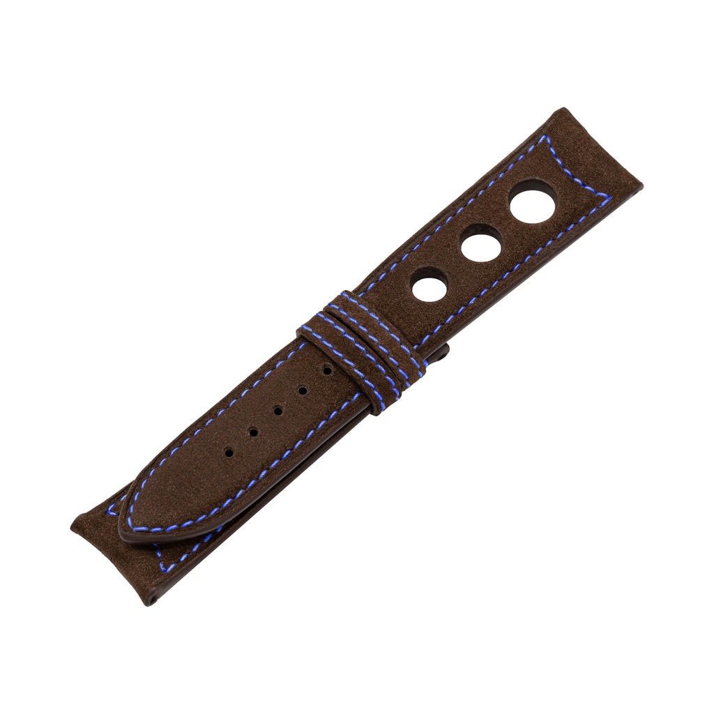 Rally Nubuck Brown Chocolate Strap,  Stitching Blue