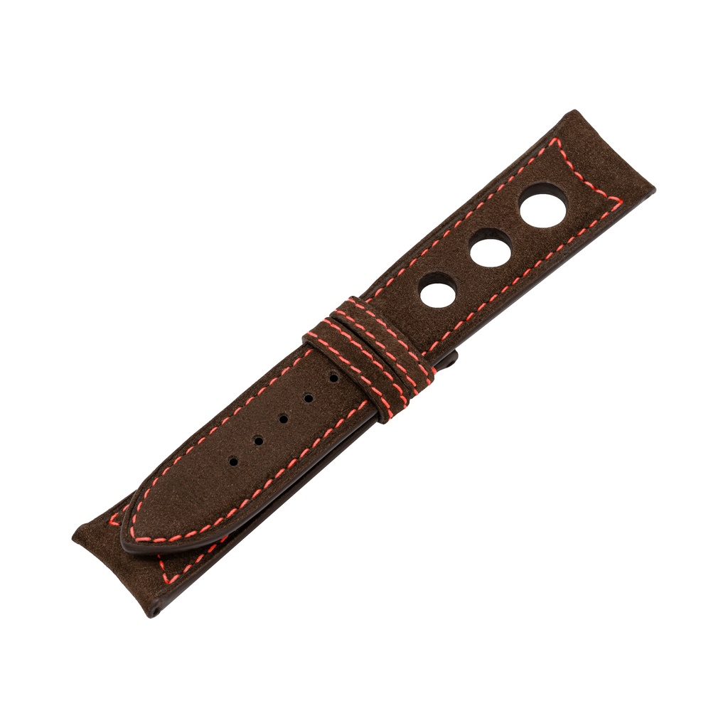 Rally Nubuck Brown Chocolate Strap,  Stitching Red