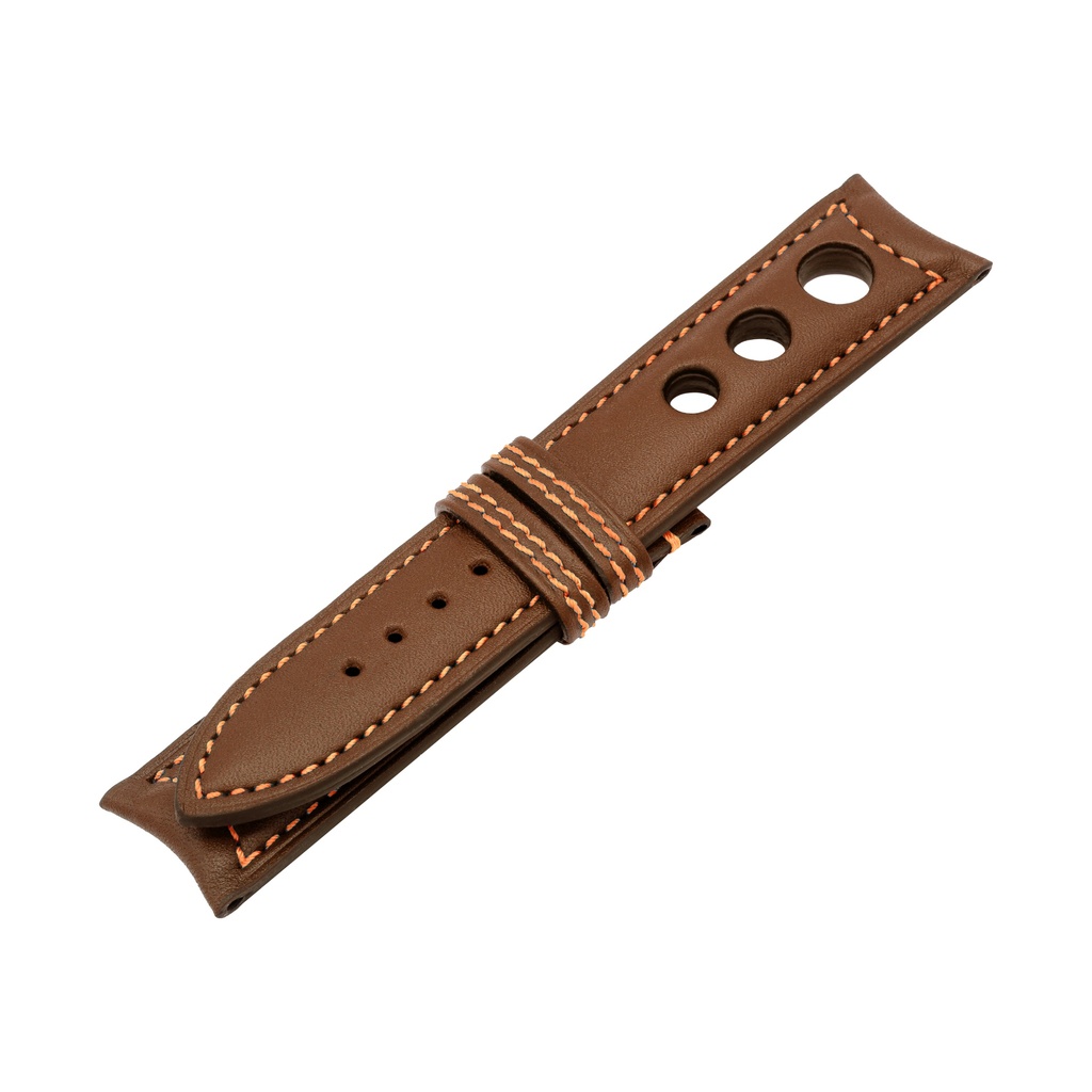 Rally Leather Brown Chestnut Strap,  Stitching Orange