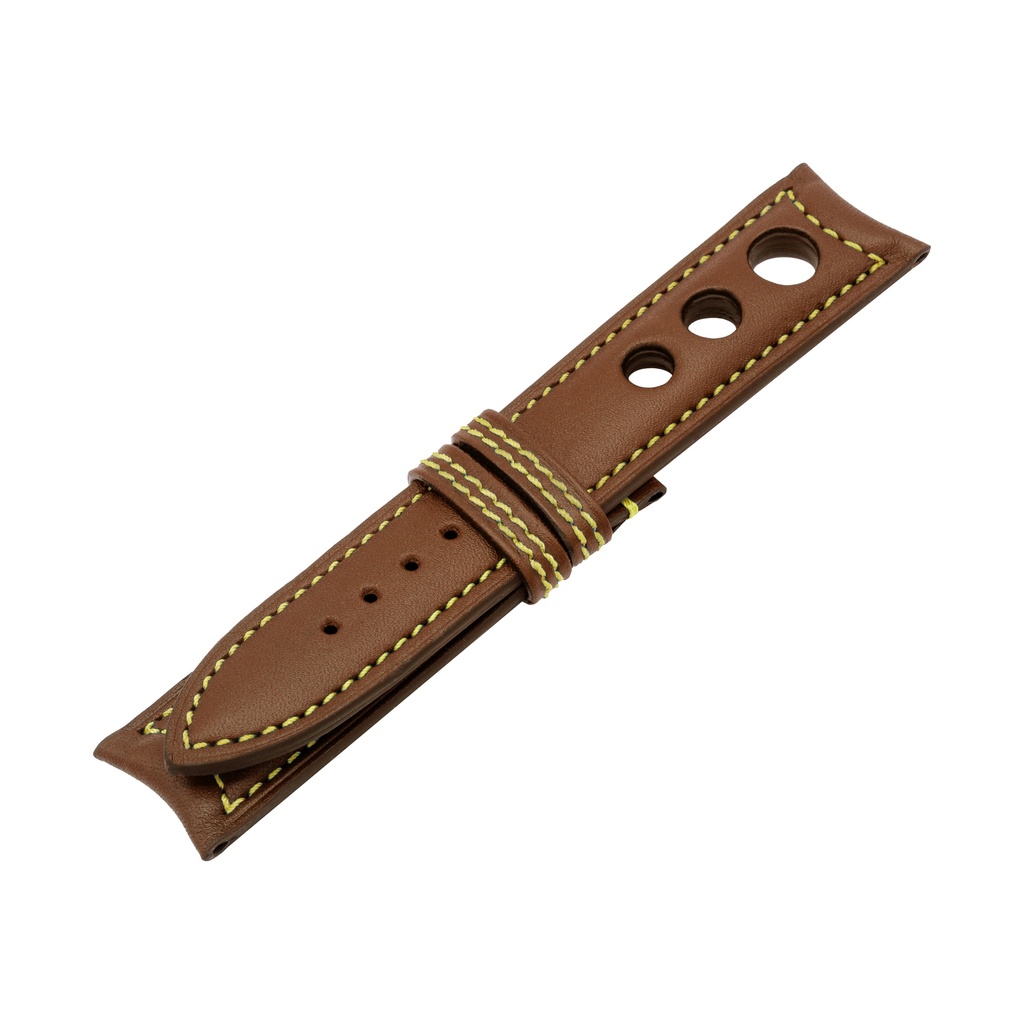 Rally Leather Brown Chestnut Strap,  Stitching Yellow
