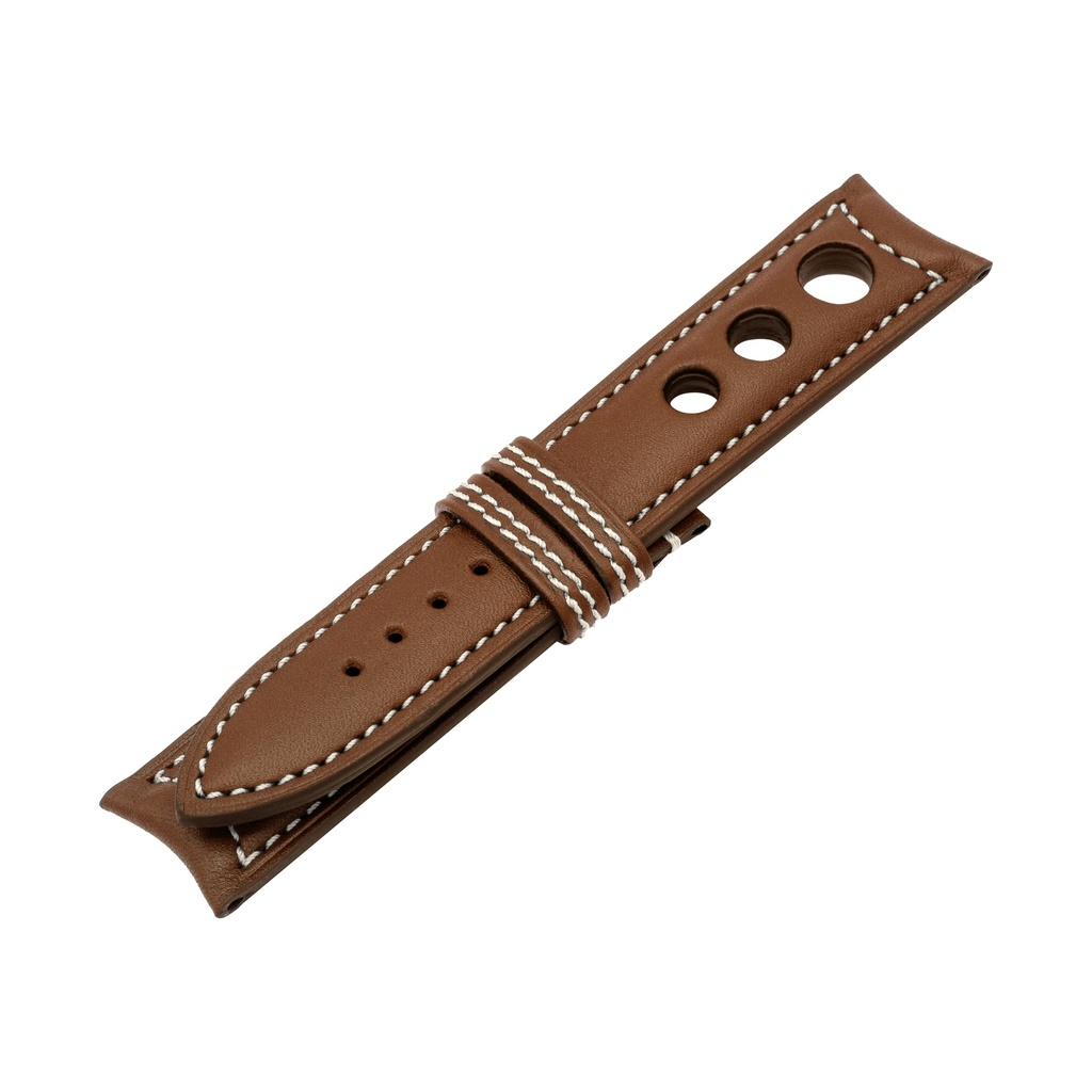 Rally Leather Brown Chestnut Strap,  Stitching White