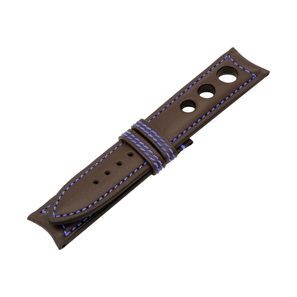 Rally Leather Brown Chocolate Strap,  Stitching Blue