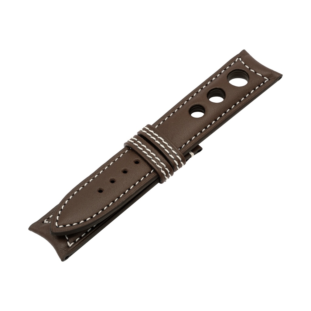 Rally Leather Brown Chocolate Strap,  Stitching White