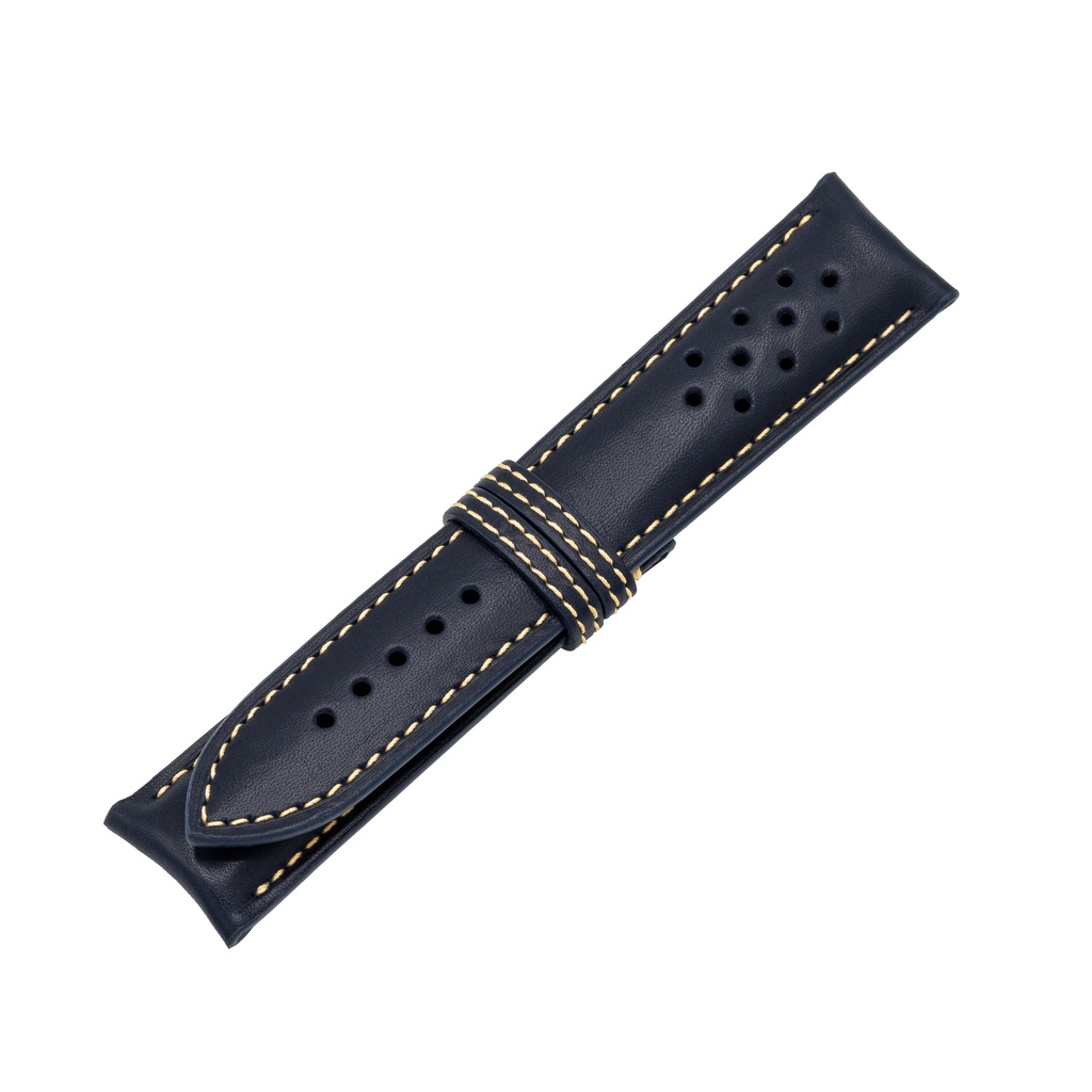 Vintage Leather Blue Marine Strap,  Stitching Bronze
