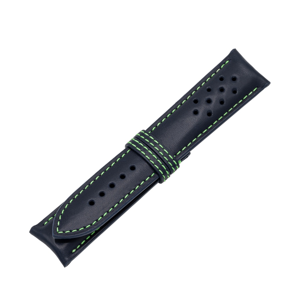 Vintage Leather Blue Marine Strap,  Stitching Green