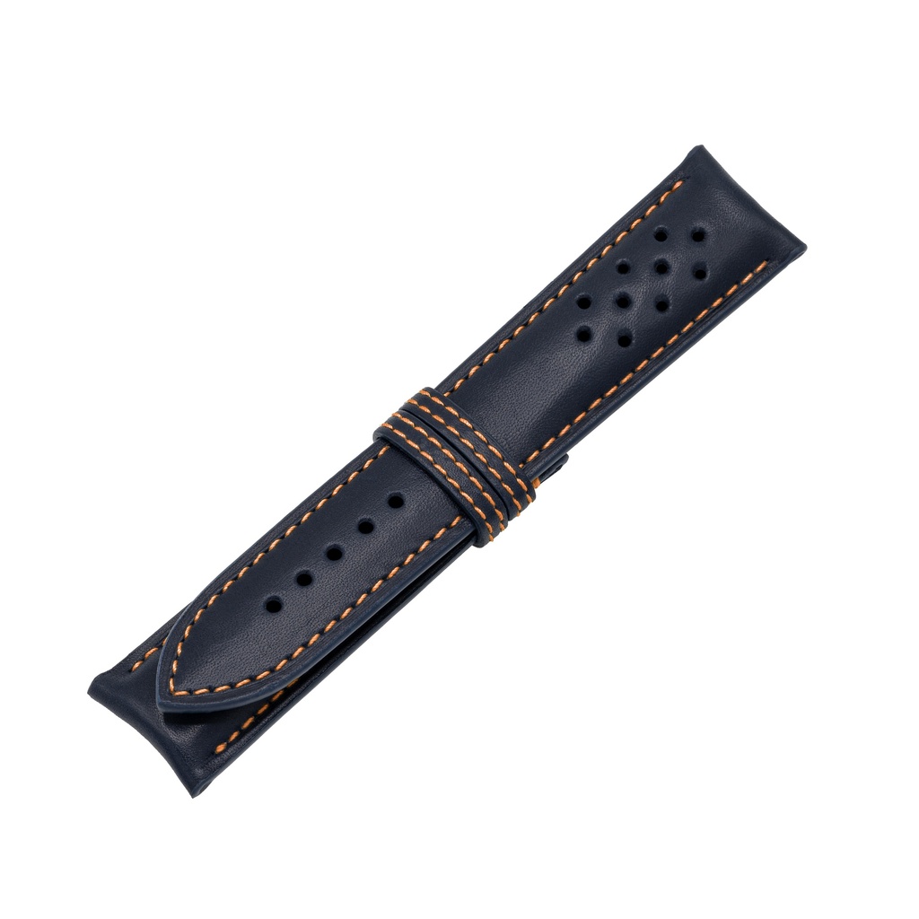 Vintage Leather Blue Marine Strap,  Stitching Orange