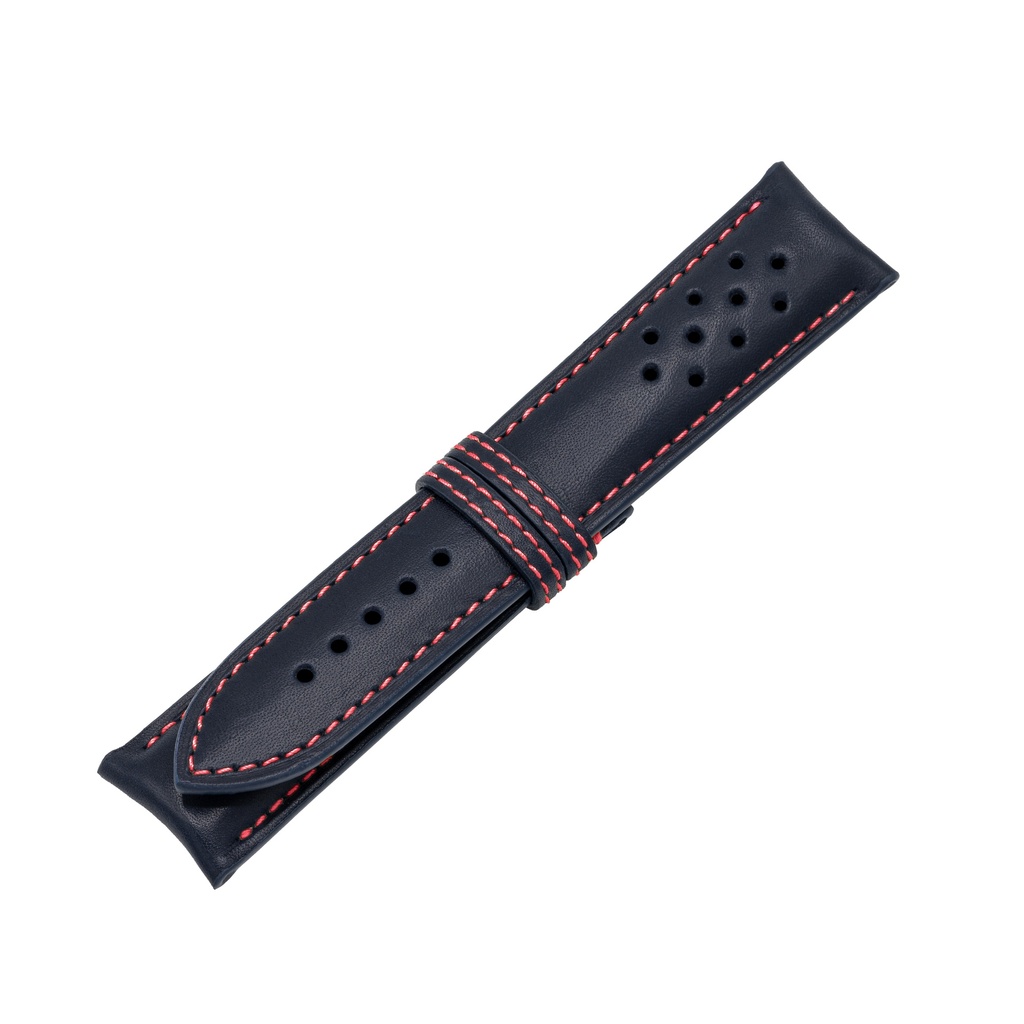 Vintage Leather Blue Marine Strap,  Stitching Red