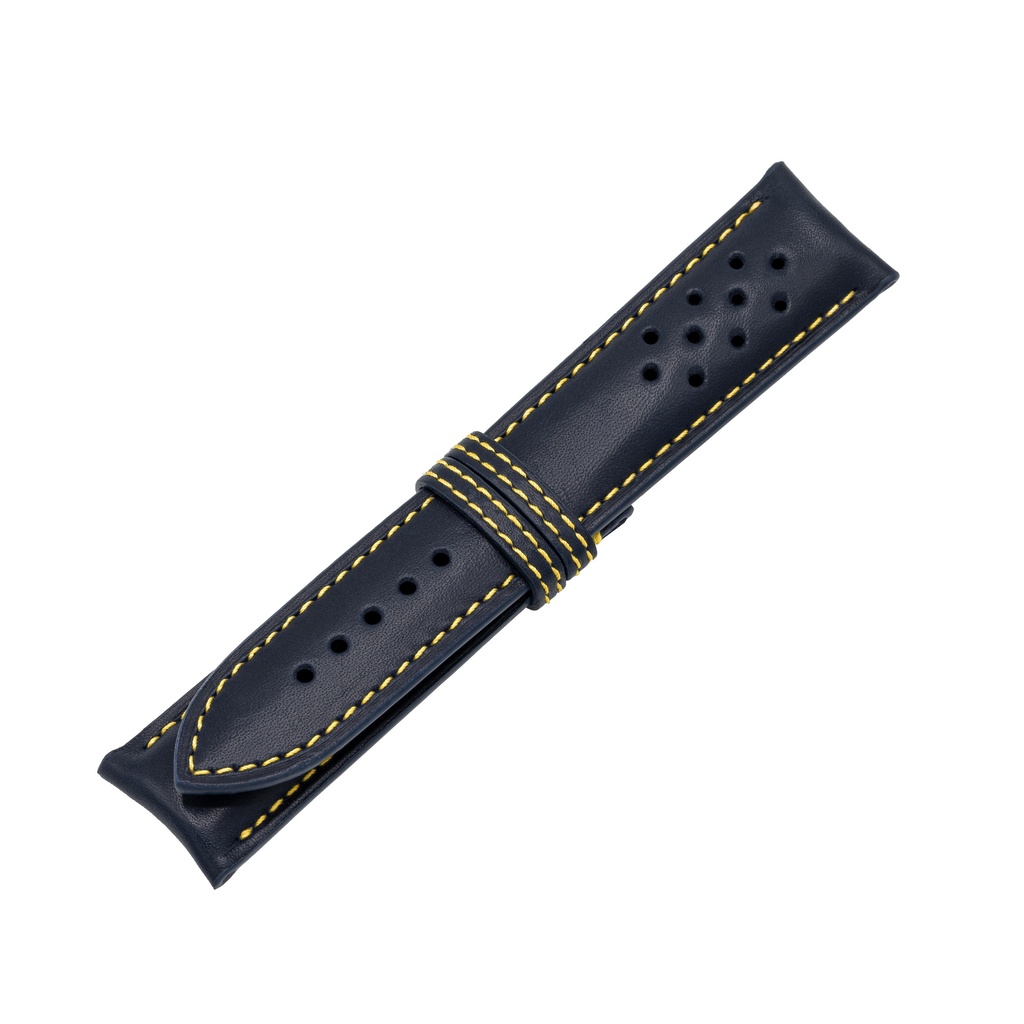 Vintage Leather Blue Marine Strap,  Stitching Yellow