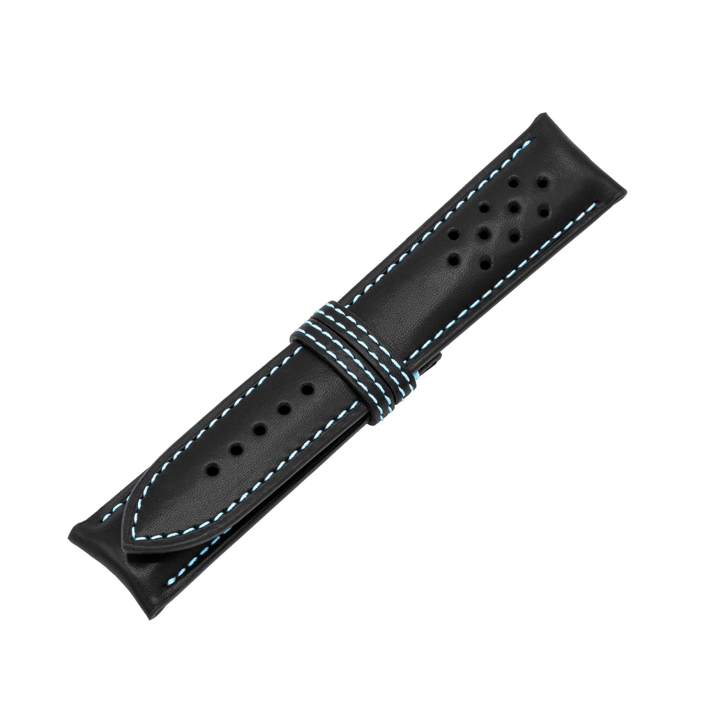 Vintage Leather Black Strap,  Stitching Blue Light