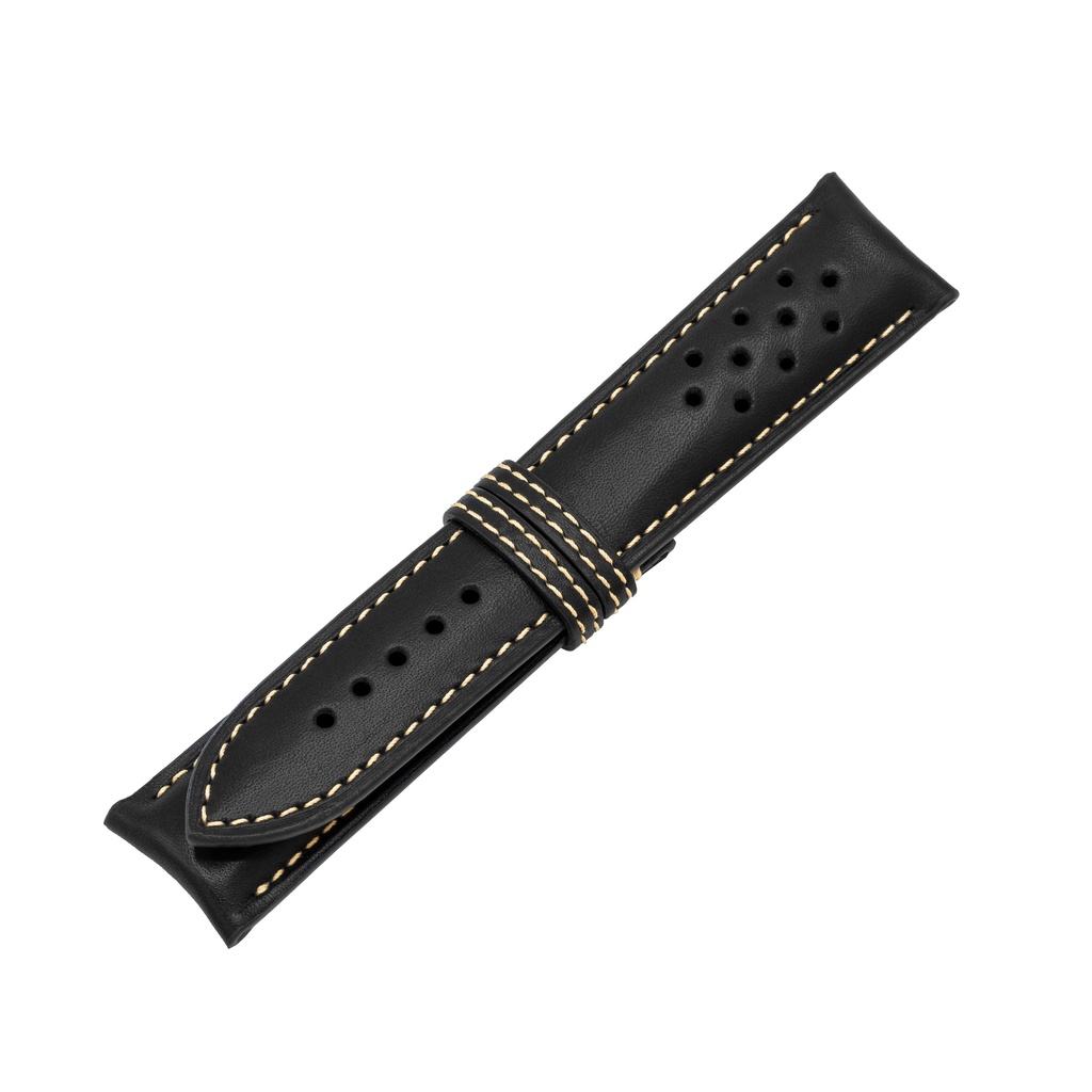 Vintage Leather Black Strap,  Stitching Bronze