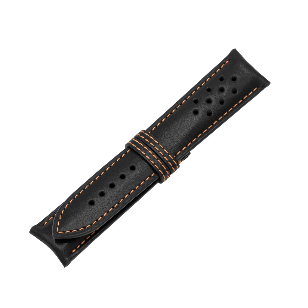 Vintage Leather Black Strap,  Stitching Orange