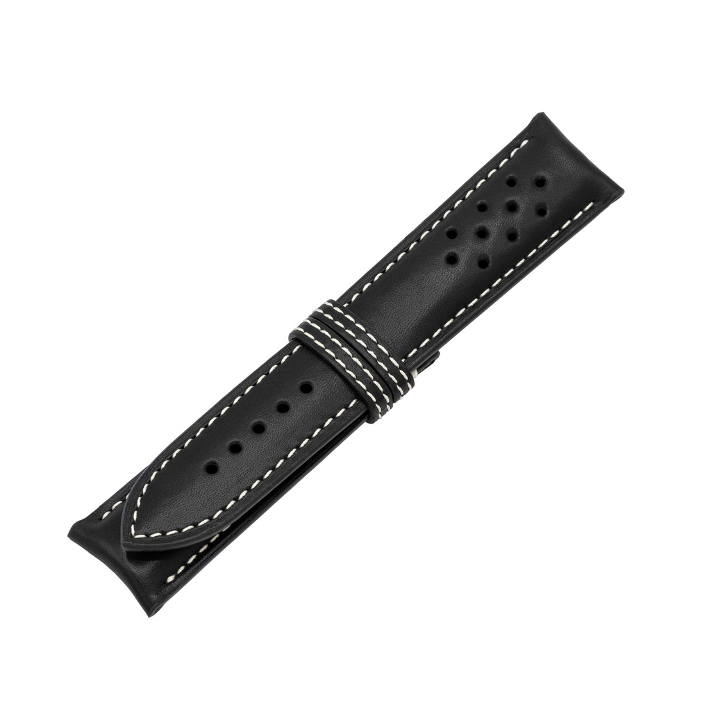 Vintage Leather Black Strap,  Stitching White