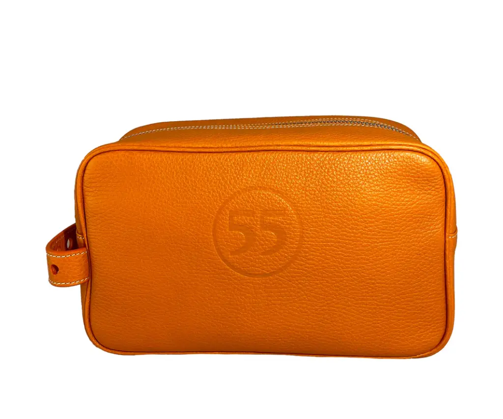 Dopp Kit Genarbtes Leder: Orange