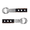 Grained Leather Key Ring : Black - Orange