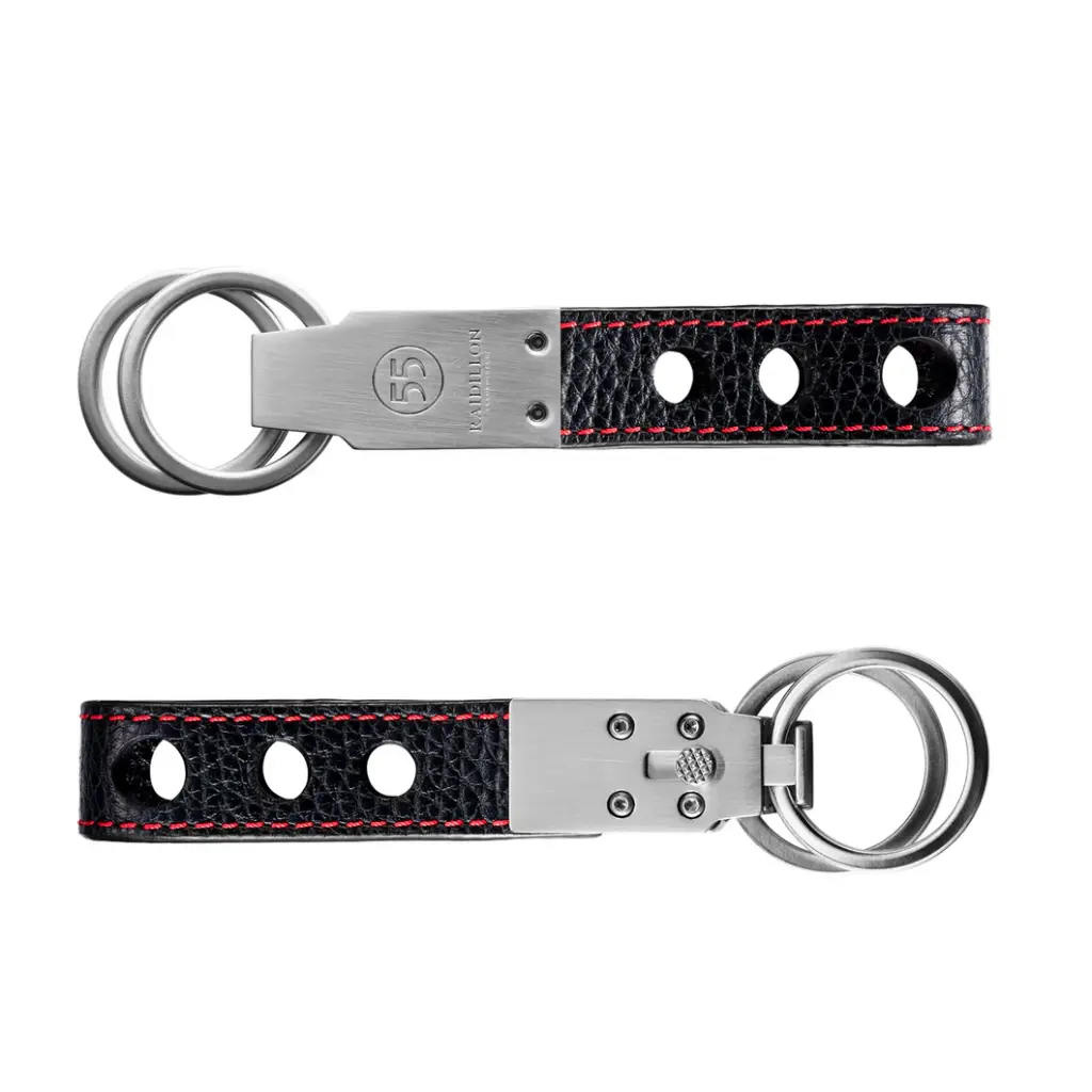 Grained Leather Key Ring : Black - Red