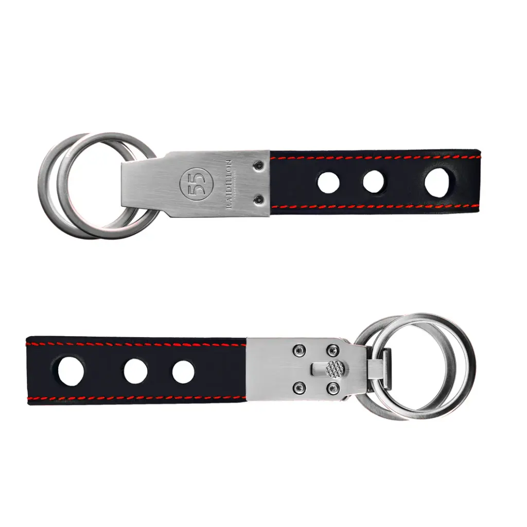 Smooth Leather Key Ring : Black - Red