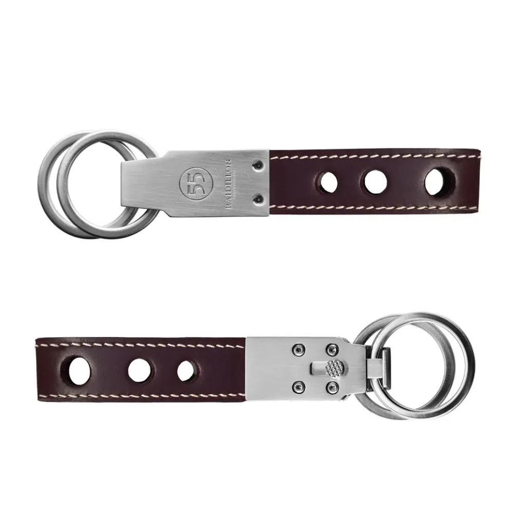 Smooth Leather Key Ring : Burgundy - Natural