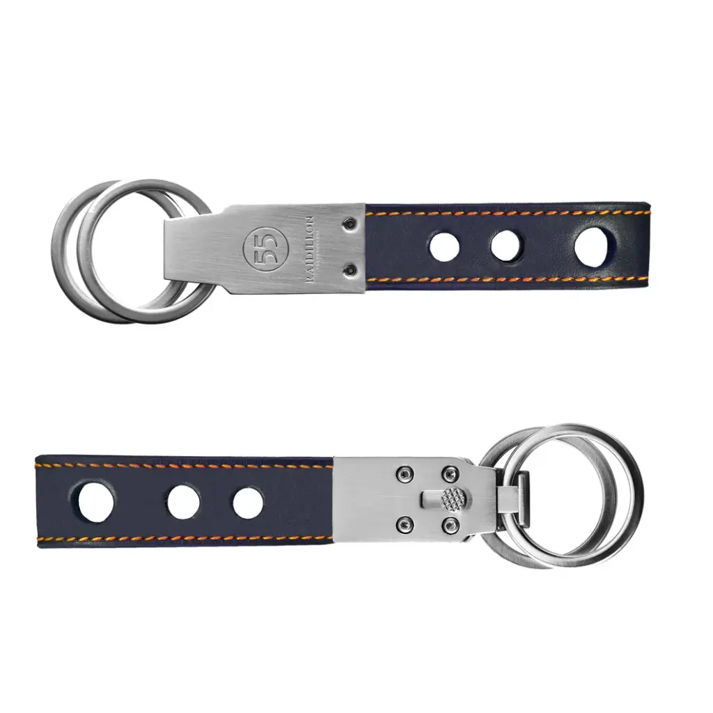 [KE-RIN-563] Porte-clés en cuir lisse : bleu pétrole – orange