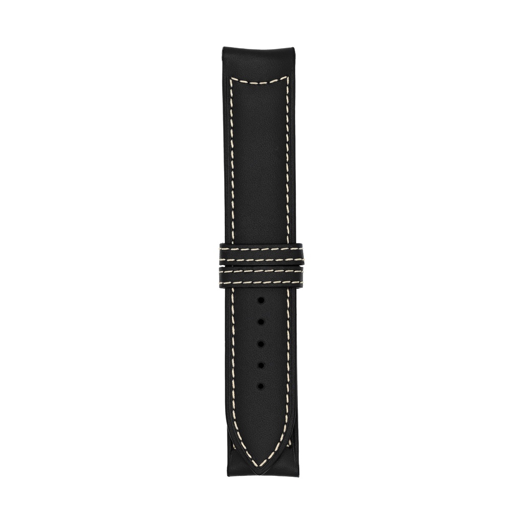 [C20L-1033S] Klassisches Lederarmband in Schwarz mit weißen Ziernähten (20/20 - 105/70)