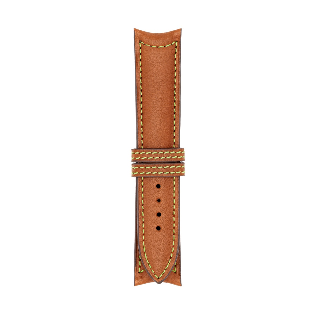 [C20L-2127S] Classic Leather Cognac Strap,  Stitching Green Light (20/20 - 105/70)