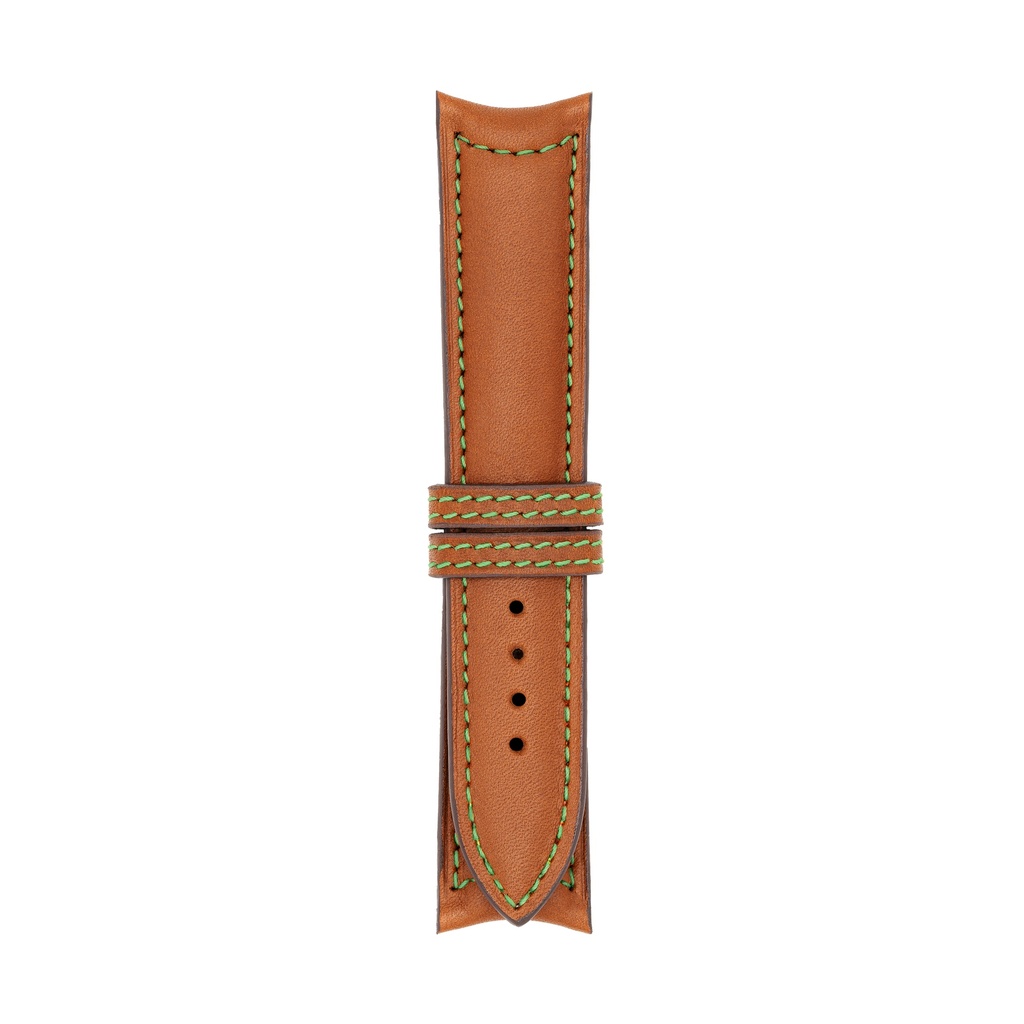 [C20L-2125S] Classic Leather Cognac Strap,  Stitching Green (20/20 - 105/70)