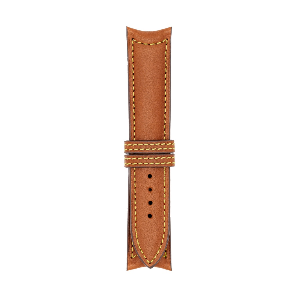 Classic Leather Cognac Strap,  Stitching Yellow