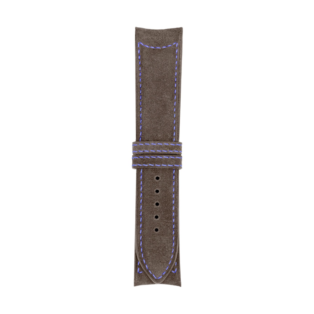 [C20N-3211S] Klassisches Nubuklederarmband in Taupe mit blauen Ziernähten (20/20 - 105/70)