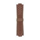 Bracelet GT en cuir brun chocolat, surpiqûres blanches
