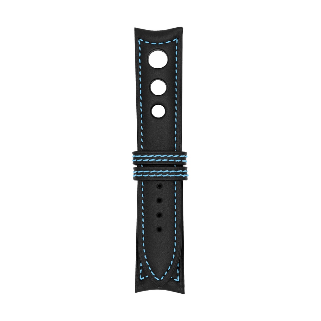 [R20L-1013S] Rally Leather Black Strap,  Stitching Blue Light (20/20 - 105/70)