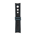 Schwarzes Rallye-Lederarmband, blaue Ziernähte
