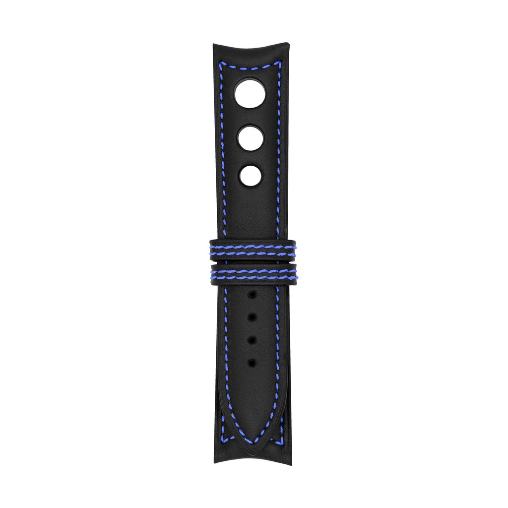 [R20L-1011S] Rally Leather Black Strap,  Stitching Blue (20/20 - 105/70)