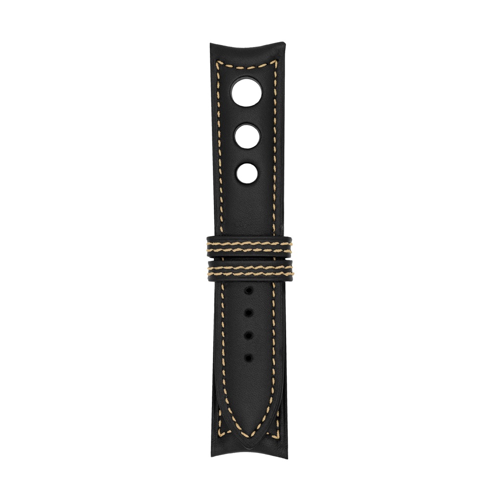 [R20L-1018S] Rally Leather Black Strap,  Stitching Bronze (20/20 - 105/70)