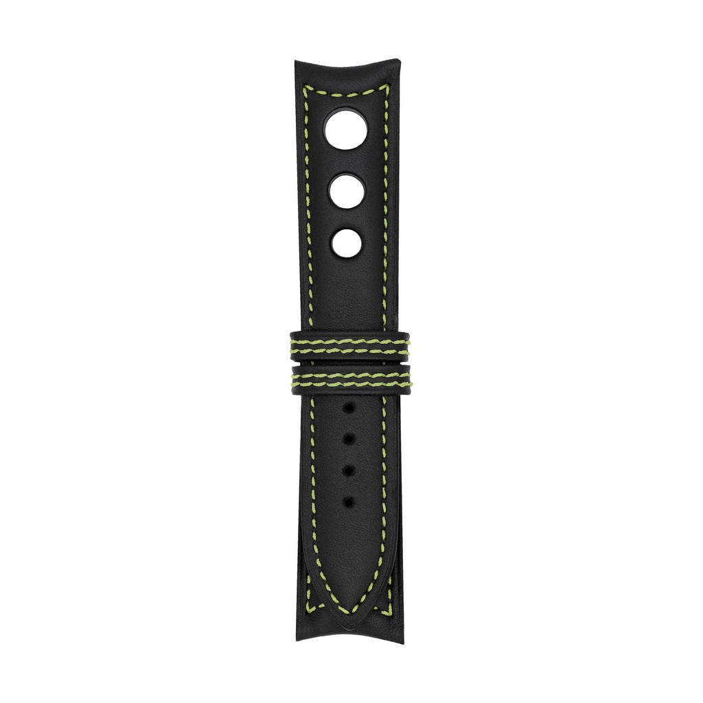 [R20L-1027S] Rally Leather Black Strap,  Stitching Green Light (20/20 - 105/70)
