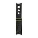 Bracelet Rally en cuir noir, surpiqûres vert clair