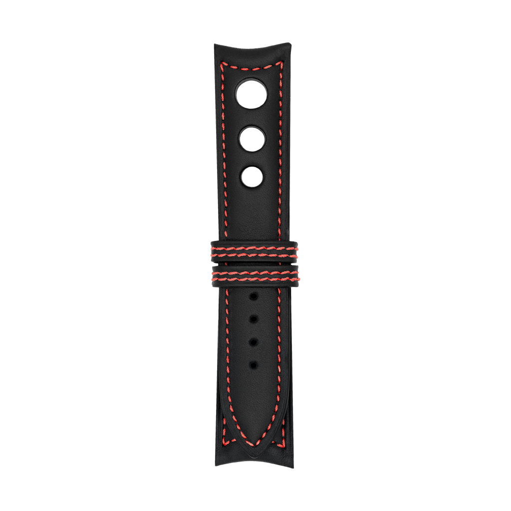 [R20L-1031S] Rally Leather Black Strap,  Stitching Red (20/20 - 105/70)