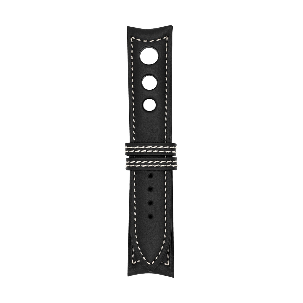 [R20L-1033S] Rally Leather Black Strap,  Stitching White (20/20 - 105/70)
