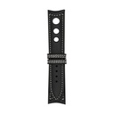 Bracelet Rally en cuir noir, surpiqûres blanches