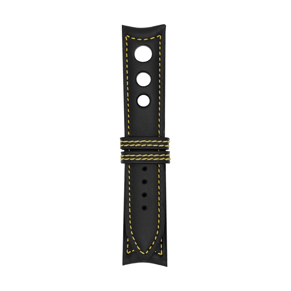 [R20L-1034S] Rally Leather Black Strap,  Stitching Yellow (20/20 - 105/70)