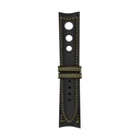 Bracelet Rally en cuir noir, surpiqûres jaunes