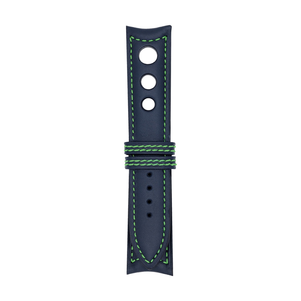 [R20L-1425S] Rally Leather Blue Marine Strap,  Stitching Green (20/20 - 105/70)