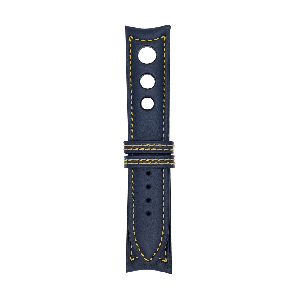 Rally Leather Blue Marine Strap -  Stitching Yellow