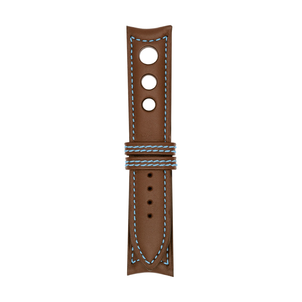 [R20L-1913S] Rally Leather Brown Chestnut Strap,  Stitching Blue Light (20/20 - 105/70)