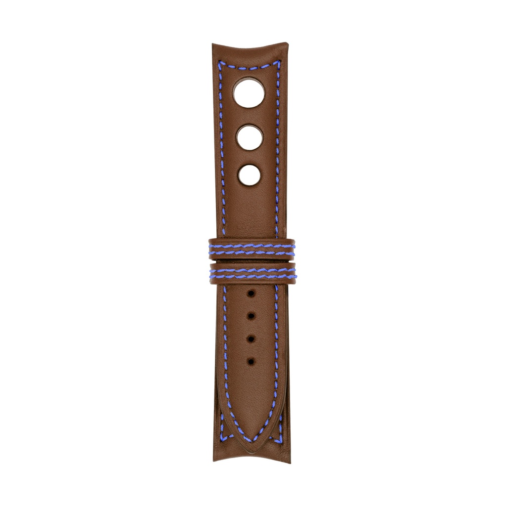 [R20L-1911S] Rally Leather Brown Chestnut Strap,  Stitching Blue (20/20 - 105/70)