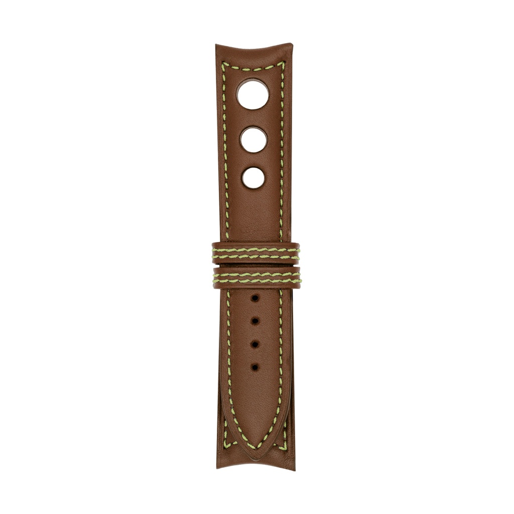 [R20L-1927S] Rally Leather Brown Chestnut Strap,  Stitching Green Light (20/20 - 105/70)