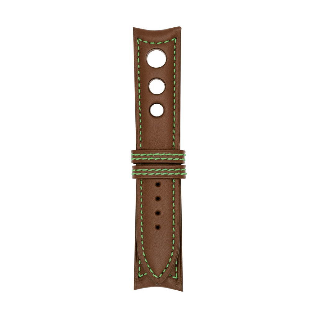 [R20L-1925S] Rally Leather Brown Chestnut Strap,  Stitching Green (20/20 - 105/70)