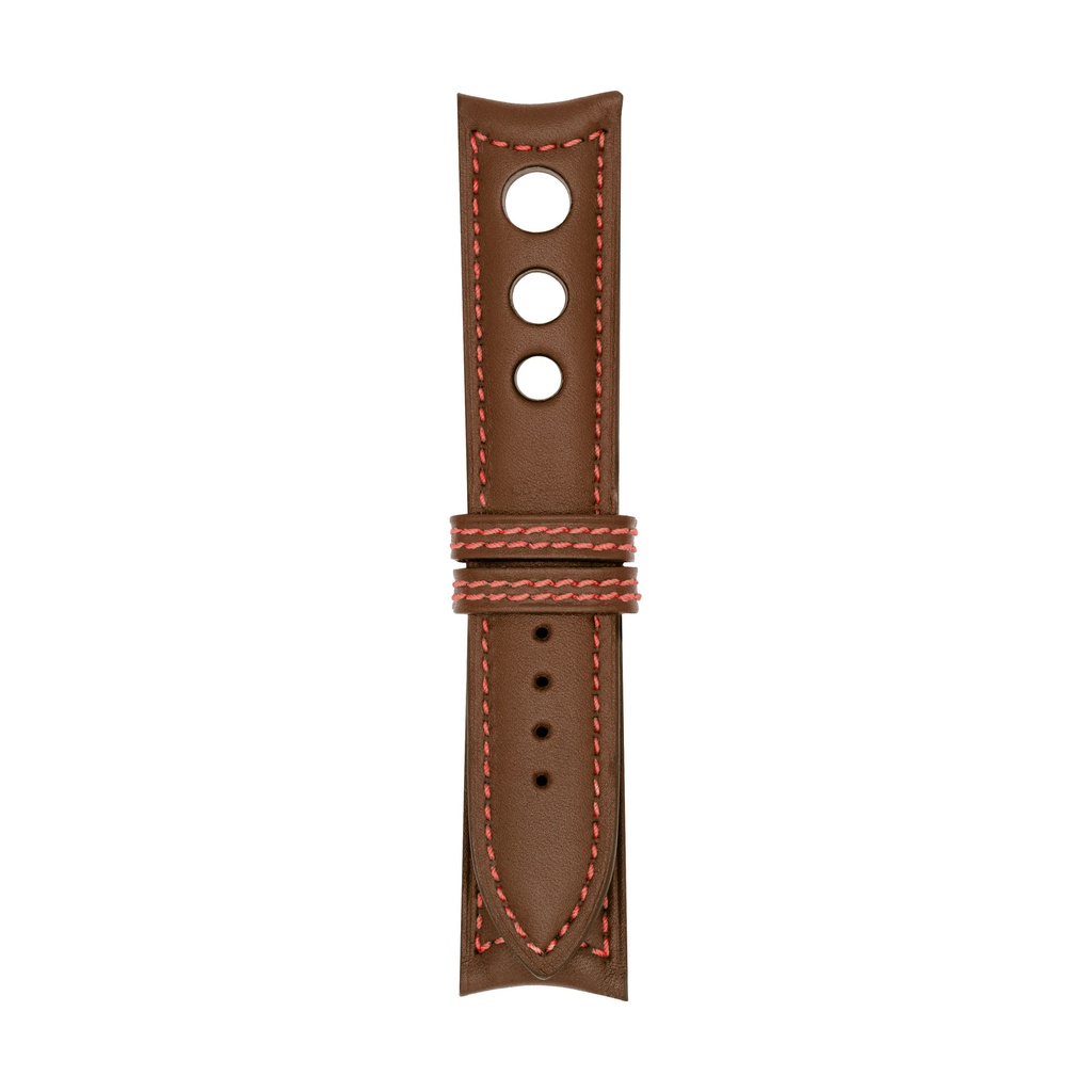 [R20L-1931S] Rally Leather Brown Chestnut Strap,  Stitching Red (20/20 - 105/70)