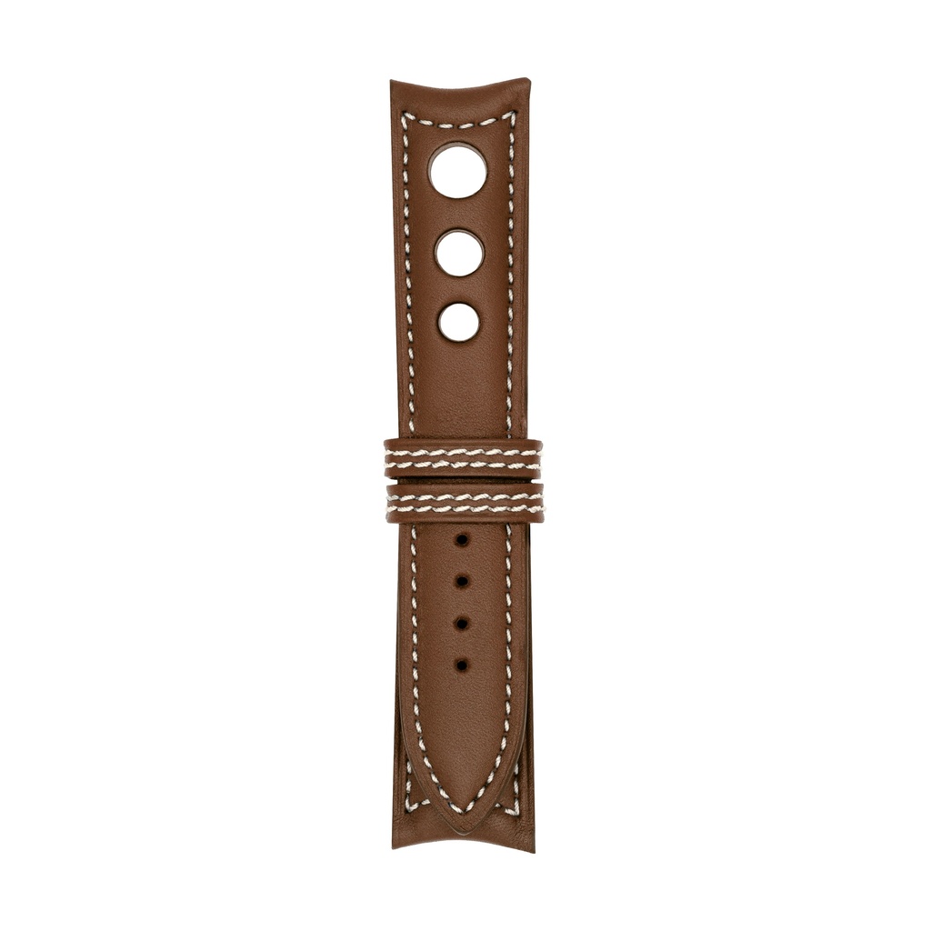 [R20L-1933S] Rally Leather Brown Chestnut Strap,  Stitching White (20/20 - 105/70)